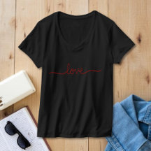 T-shirt noir à col en V avec écriture 'Love' minim