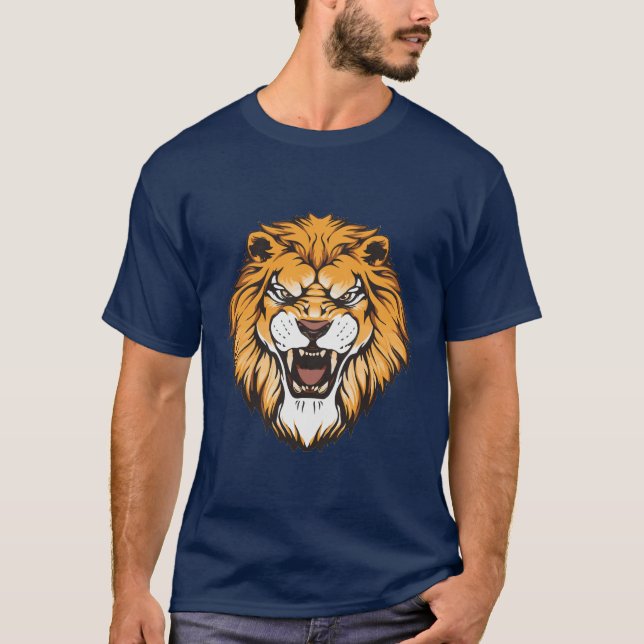 T-shirt noir basique Lion rugissant (Devant)