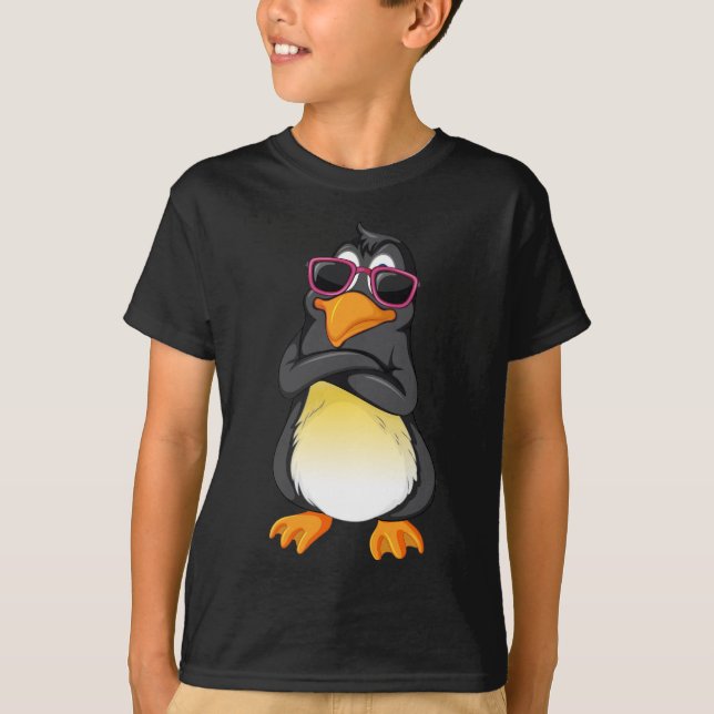 T-shirt noir basique pour enfant de Penguin cool (Devant)