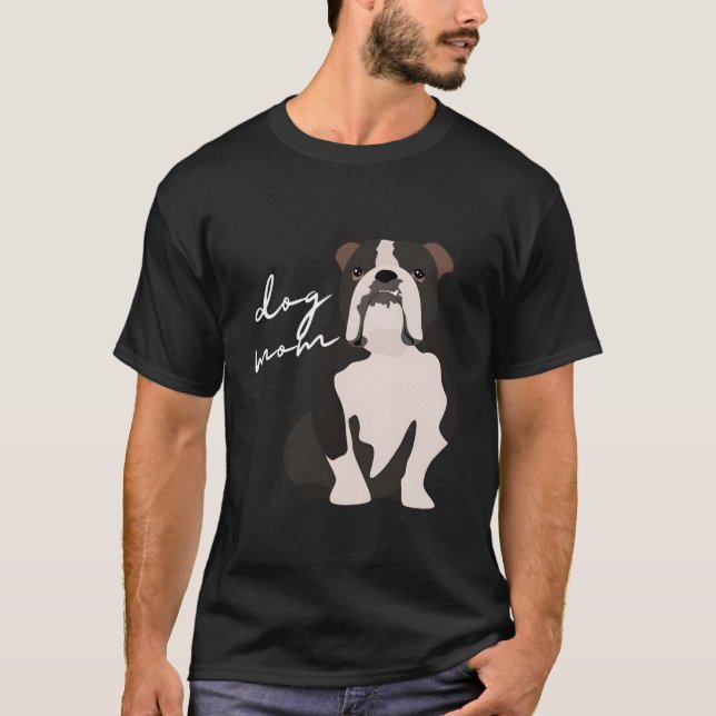 T-shirt Noir & Blanc Anglais Chien Chien Maman Femme Femme (Devant)