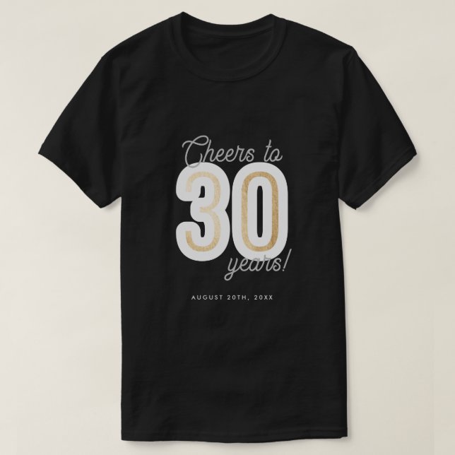 T-shirt Noir & Blanc moderne à 30 ans Anniversaire (Design devant)