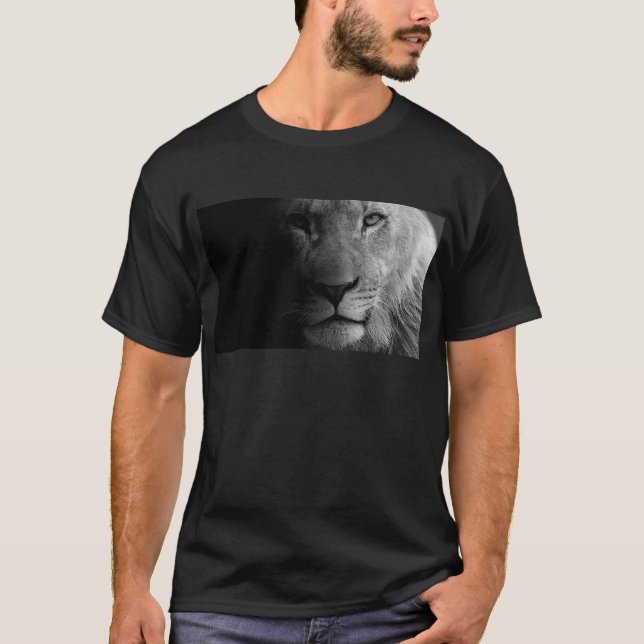 T-shirt Noir Blanc Motivation Leadership Lion Portrait (Devant)