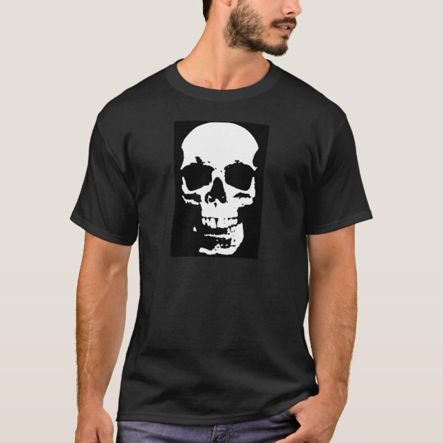 T-shirt Noir & Blanc Pop Art Crâne Cool élégant (Devant)