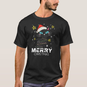 T-shirt Noir Chat Noël lumière/Amoureux des chats Noël