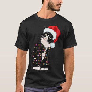 T-shirt Noir Chat Noël Lumière Drôle Amoureux des chats Ch