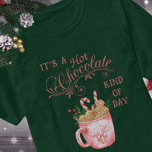 T-shirt noir chocolat chaud de Noël rose
