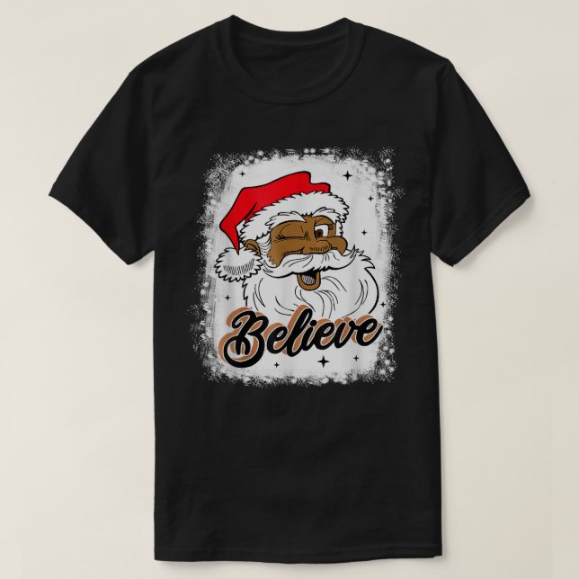 T-shirt Noir Croire Père Noël Africain Américain Père Noël (Design devant)