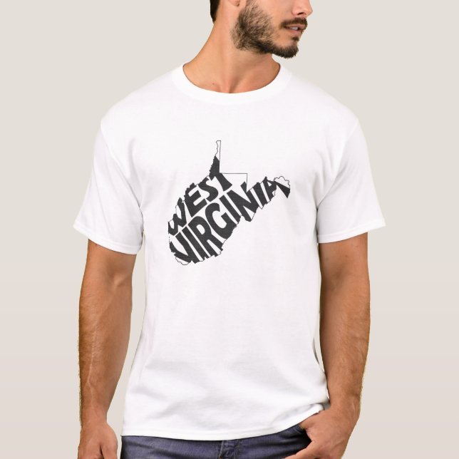 T-shirt Noir d'art de mot de nom d'état de la Virginie (Devant)