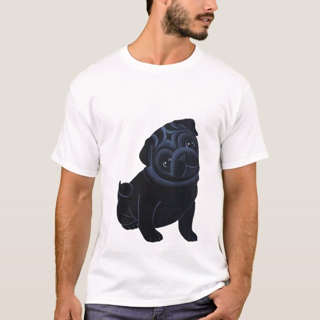 T-shirt noir de chiot de carlin (Devant)