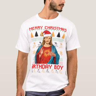 T-shirt NOIR de garçon d'anniversaire de Jésus de Joyeux