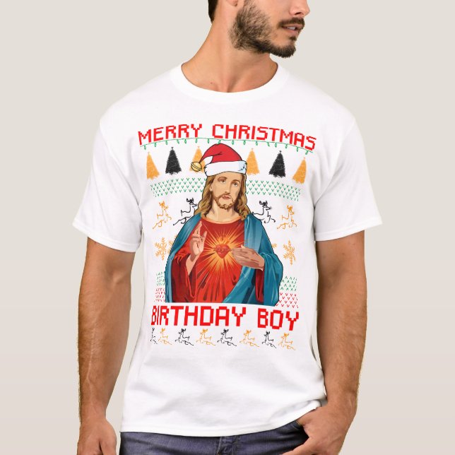 T-shirt NOIR de garçon d'anniversaire de Jésus de Joyeux (Devant)