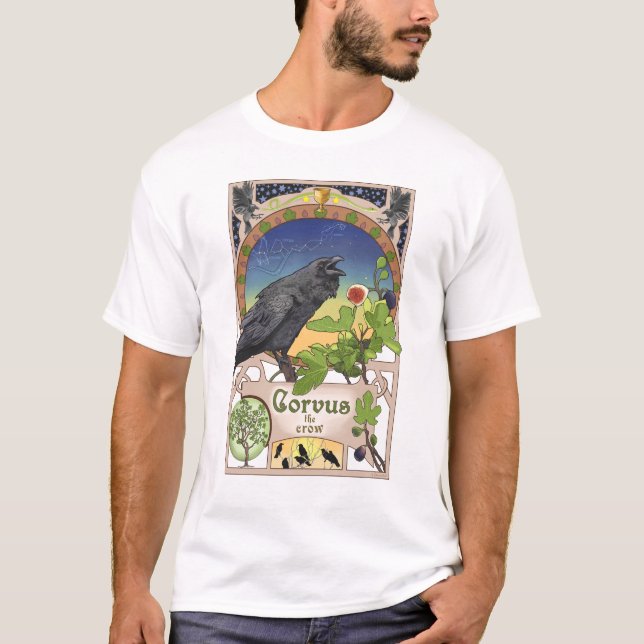 T-shirt noir de Nouveau d'art de corneille de (Devant)