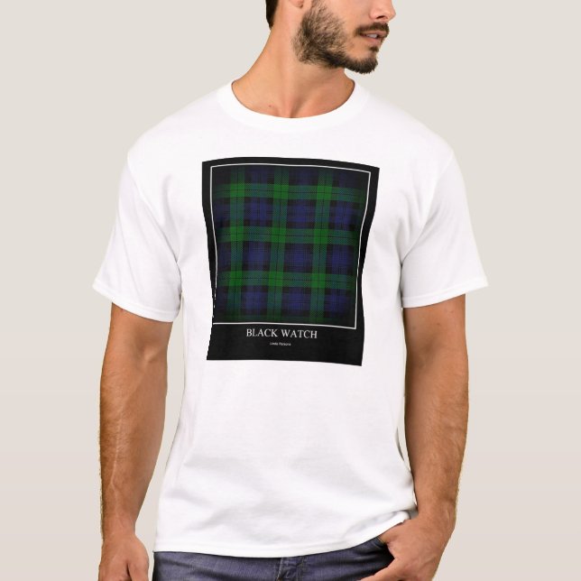 T-shirt noir de tartan de montre (Devant)