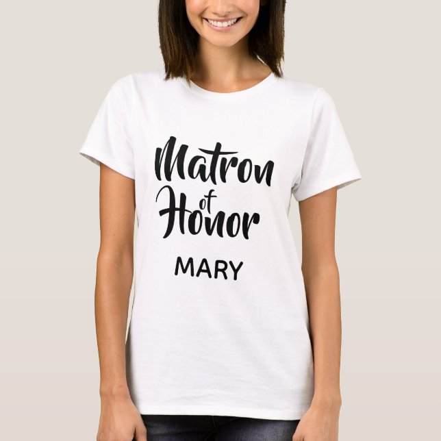 T-shirt Noir Décontracté Script Matron d'honneur Monogramm (Devant)