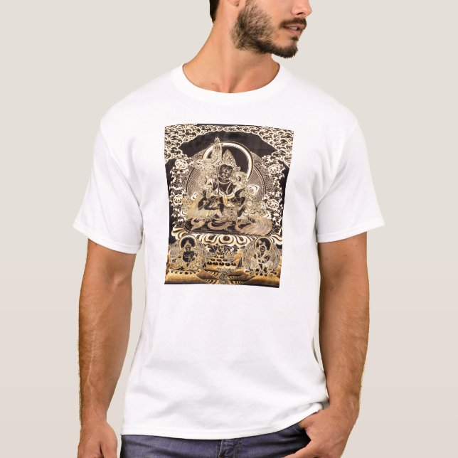 T-shirt Noir et art bouddhiste tibétain d'or (Devant)