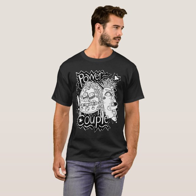 T-shirt noir et blanc 2 de couples de puissance (Devant entier)