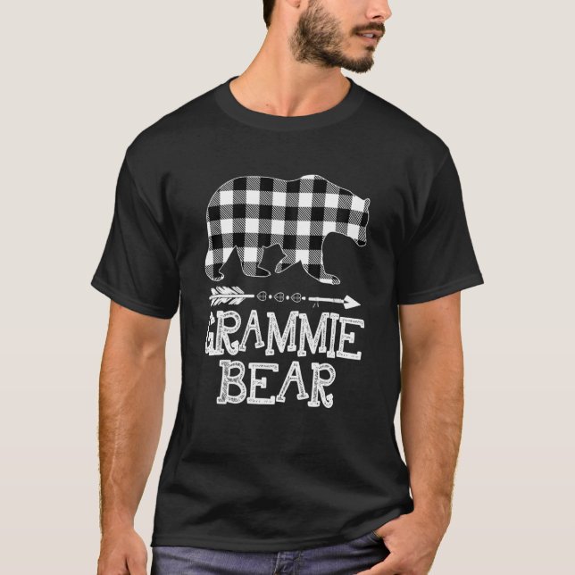 T-shirt Noir Et Blanc Buffle Plaid Grammie Bear Christy (Devant)