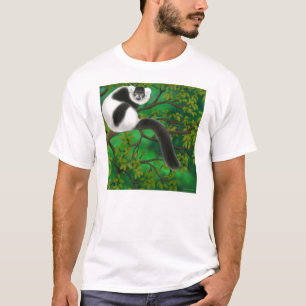 T-shirt noir et blanc de lémur de Ruffed