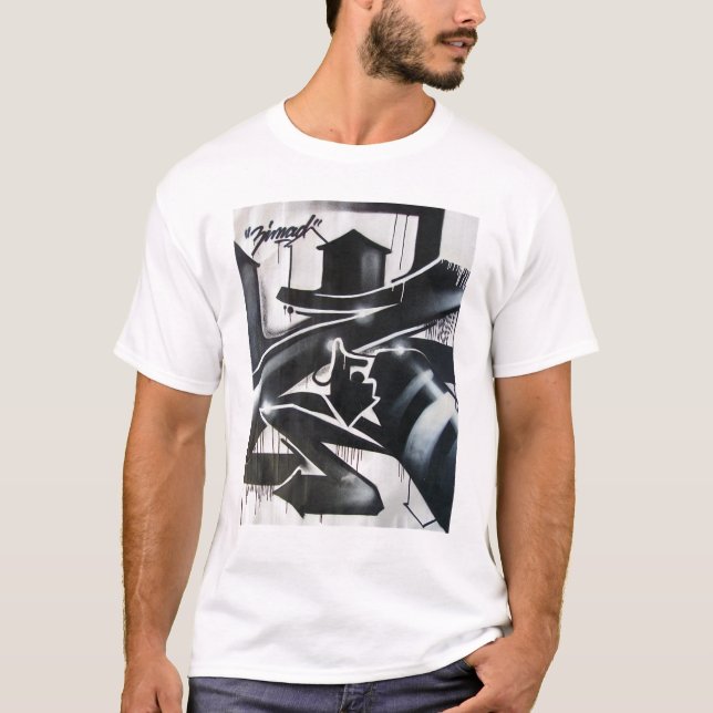 T-SHIRT NOIR ET BLANC DE ZIMAD SPRAYPAINT GRAFFIT (Devant)