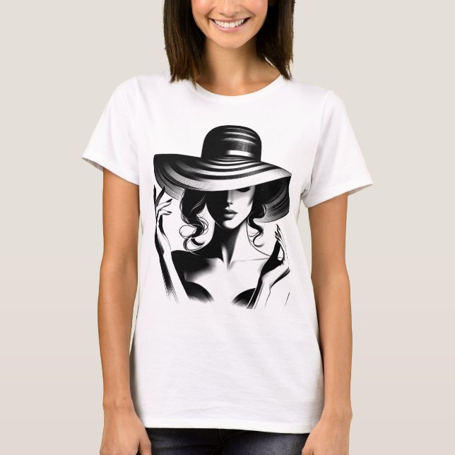 T-shirt noir et blanc : femmes au design casquette (Devant)