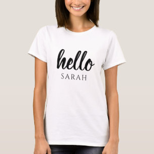 T-shirt Noir Et Blanc Minimal Moderne Bonjour Et Vous Nom