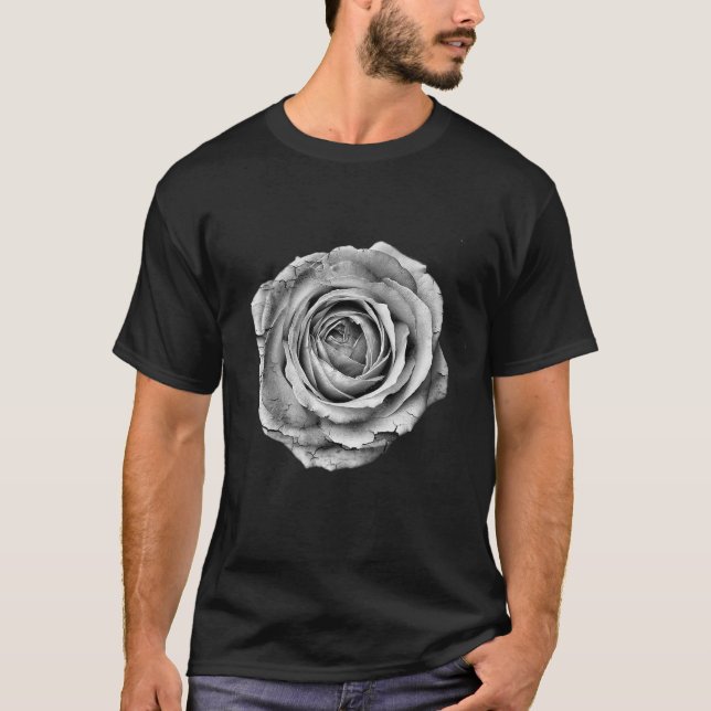 T-shirt Noir Et Blanc rose Joli Fleur (Devant)
