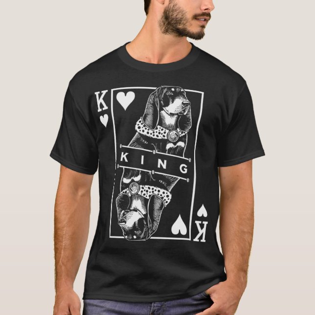 T-shirt Noir et Tan Coonhound King Of Hearts Chien Pop (Devant)