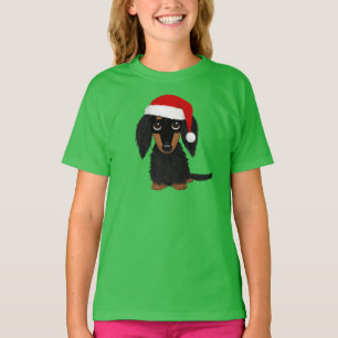 T-shirt Noir et Tan Dachshund Père Noël