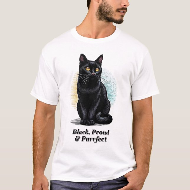 T-shirt Noir, Fier et Purfect - JunetDix Cat Art (Devant)