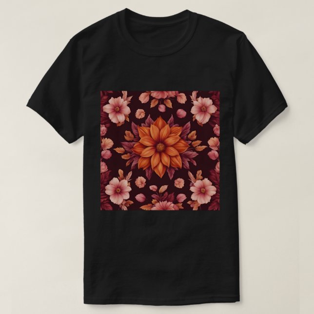 T-shirt noir Fleurs d'automne (Design devant)