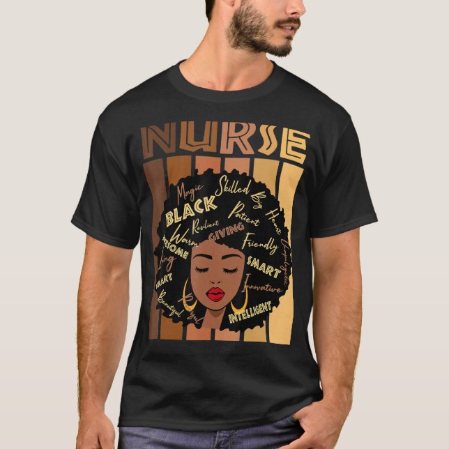 T-shirt Noir forte infirmière Afro Love Melanin Afro Ameri (Devant)