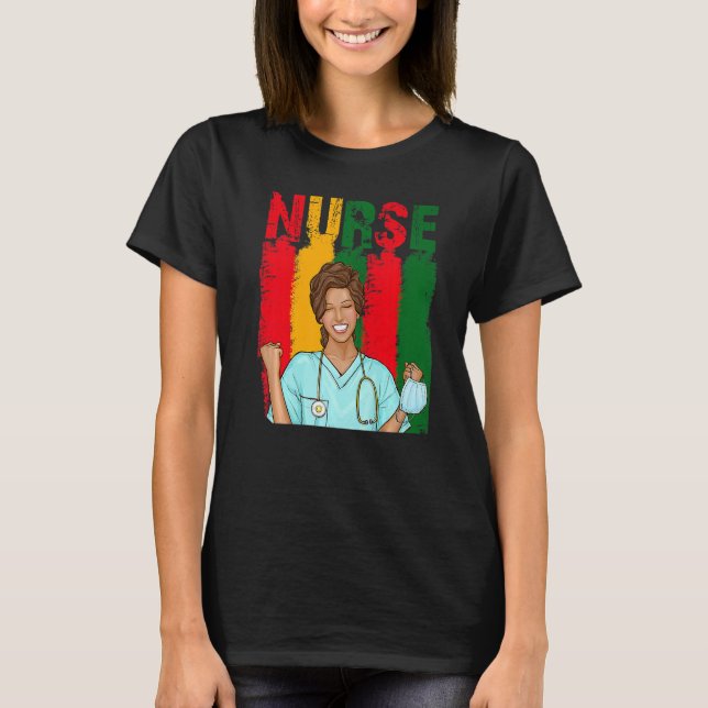 T-shirt Noir forte infirmière Afro Love Melanin Afro Ameri (Devant)