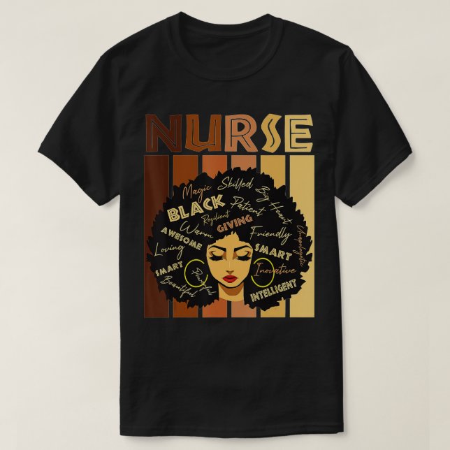 T-shirt Noir forte infirmière Afro Love Melanin Afro Ameri (Design devant)