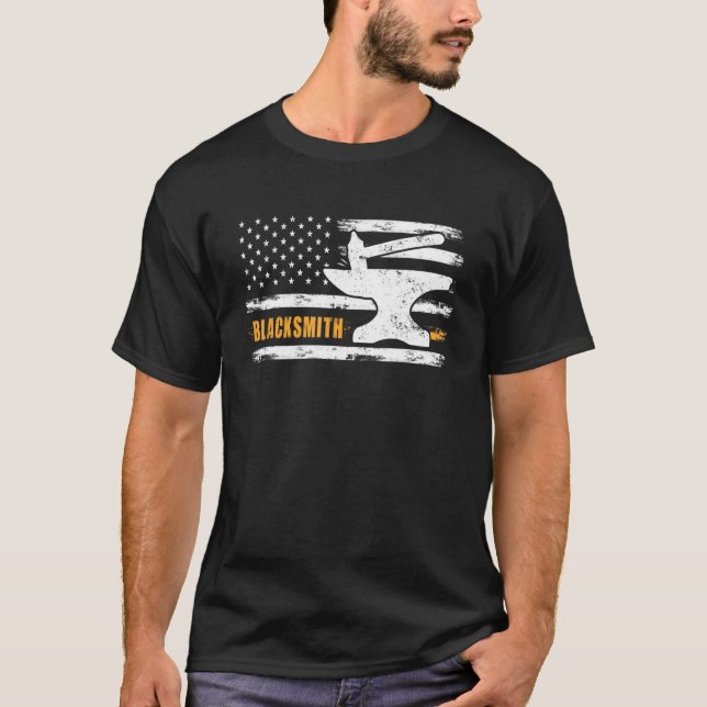 T-shirt Noir marteau Anvil Drapeau Couteau fabricant acier (Devant)