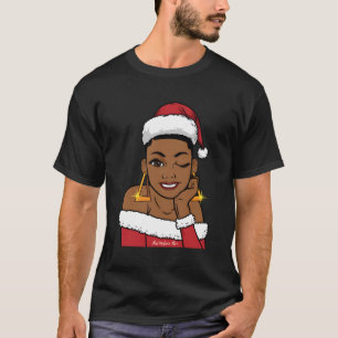 T-shirt Noir Mme Claus Winking Africain-Américain