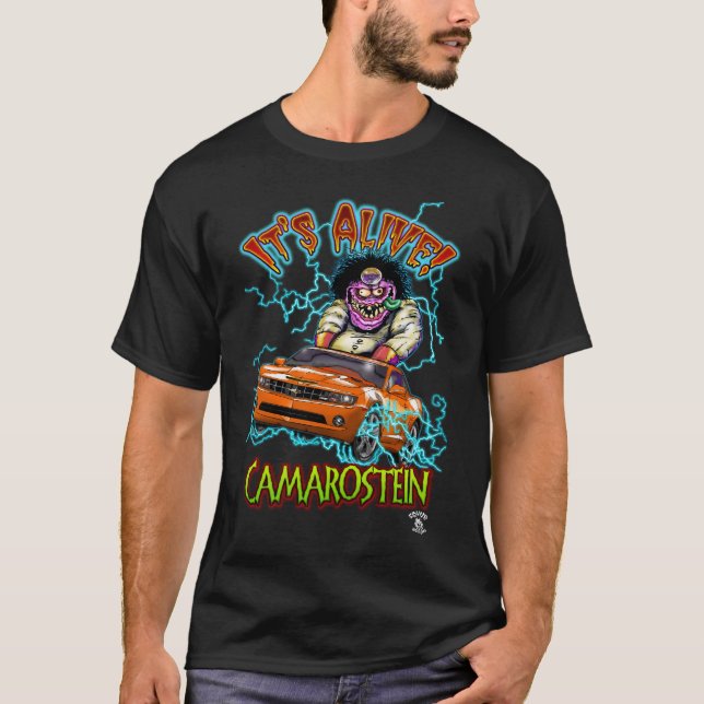 T-shirt noir orange de Chevy Camaro solides (Devant)