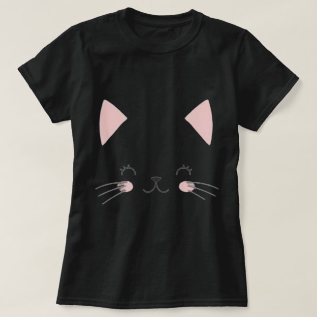 T-Shirt noir visage chat - Porte Décontractée pour (Design devant)
