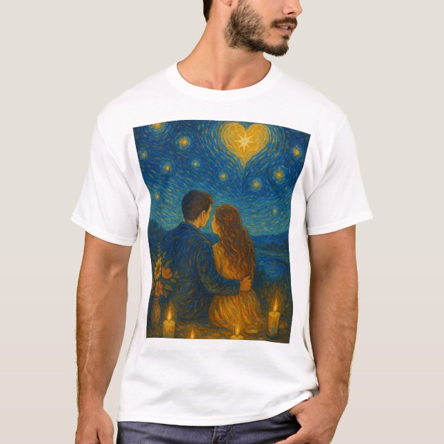 T-shirt Noite Estrelada do Amor – Arte Romântica Estilo Va (Devant)