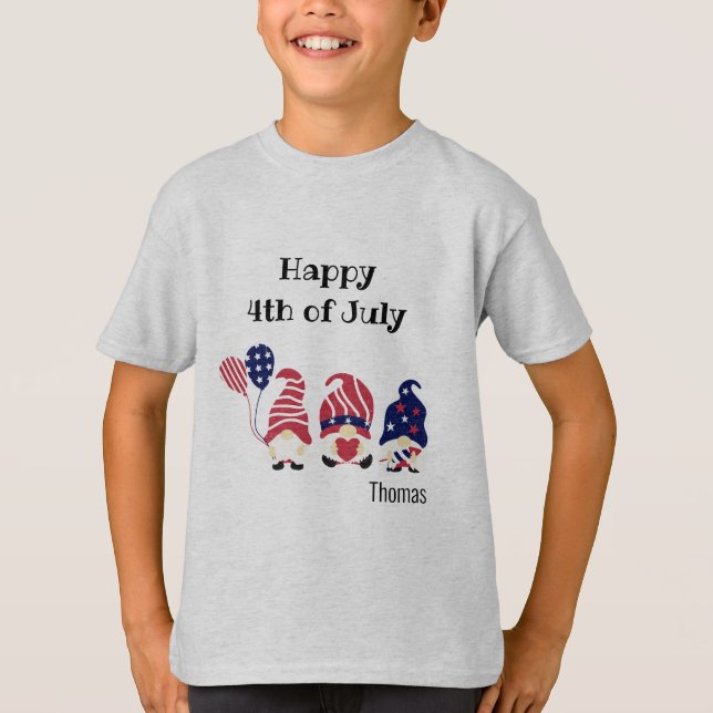 T-shirt Nom, 4 juillet Gnomes, Enfants-Jeunes XS à XL (Devant)