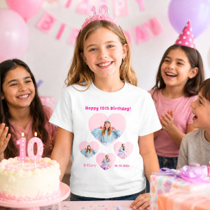 T-shirt Nom d'anniversaire âge photo cœur collage fille