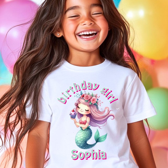 T-shirt Nom d'anniversaire de sirène personnalisé (Créateur téléchargé)