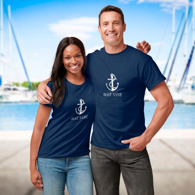 T-shirt Nom De Bateau Personnalisé Ancre Nautique Et Corde (Créateur téléchargé)