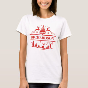 T-shirt Nom de famille de Noël rouge   Monogramme de nom p