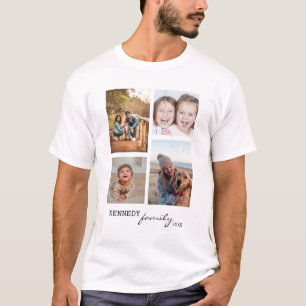 T-shirt Nom de famille personnalisé 4 Photo Collage blanc