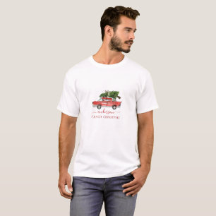 T-shirt Nom de famille   Voiture rouge Noël aquarelle