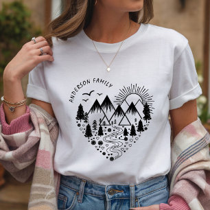 T-shirt Nom du camping Famille Camping Trip Mountain Sunse