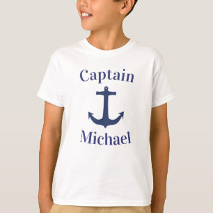 T-shirt Nom du capitaine d'ancre de bateau bleu marine nau