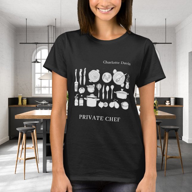 T-shirt Nom du chef privé script ustensiles de cuisine noi (Créateur téléchargé)