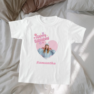 T-shirt Nom du coeur photo fille rose