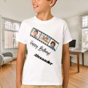 T-shirt Nom du garçon d'anniversaire sur film de collage p